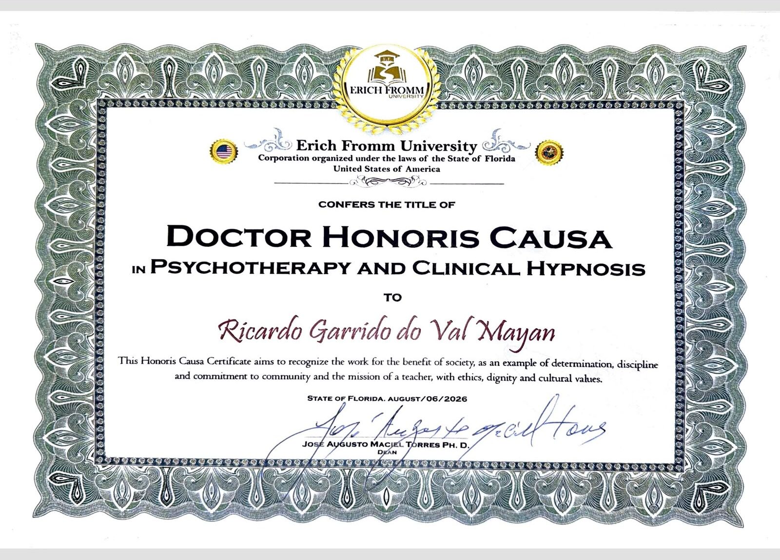Certificado de Ricardo Garrido